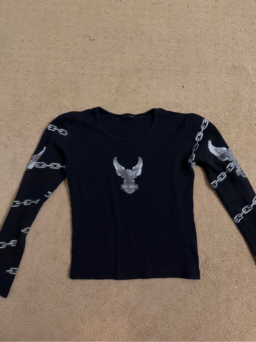 Vintage Harley-Davidson Black Long-Sleeve Eagle & Chain Graphic Tee